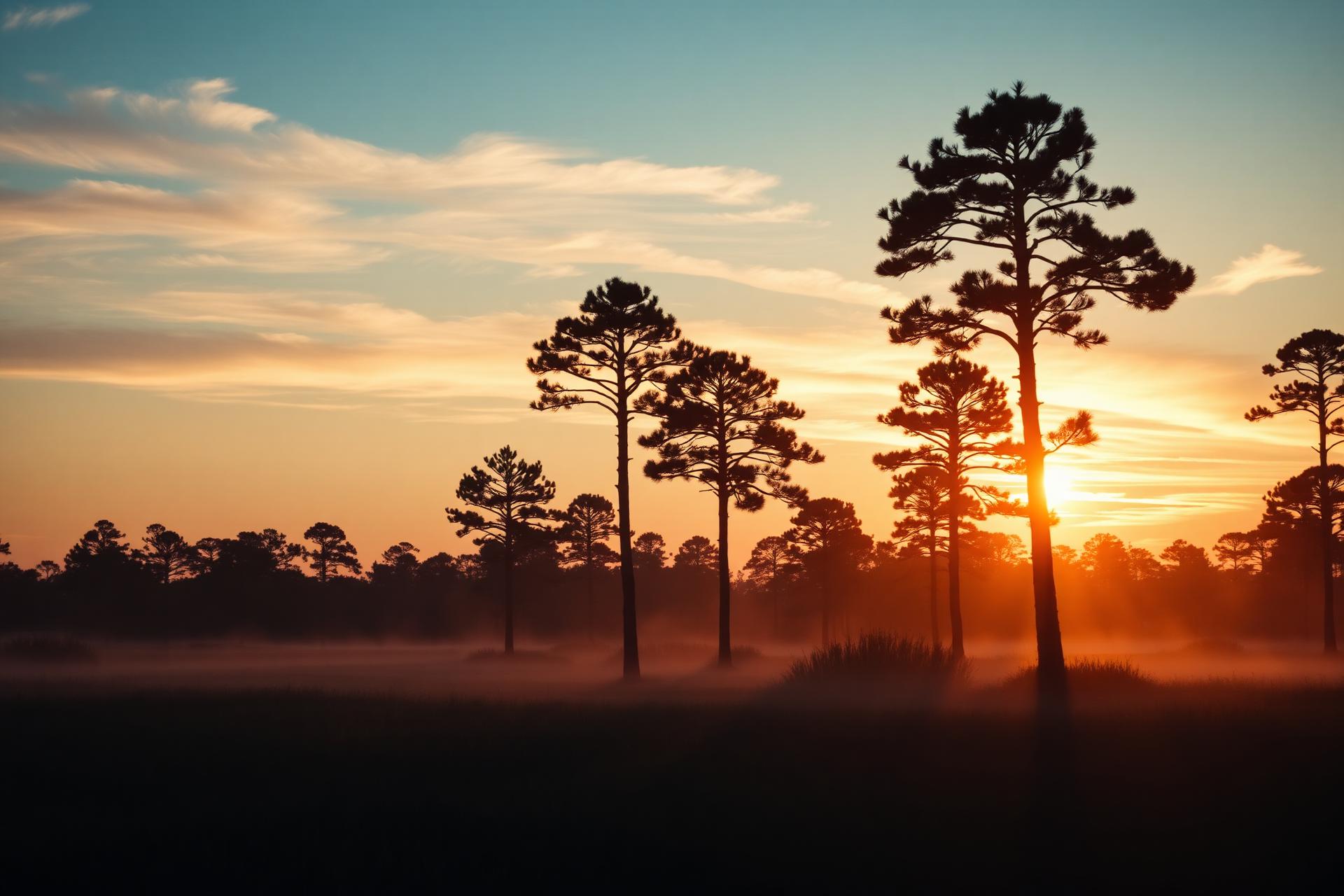 Sunset over the Lowcountry pines near Loris, South Carolina